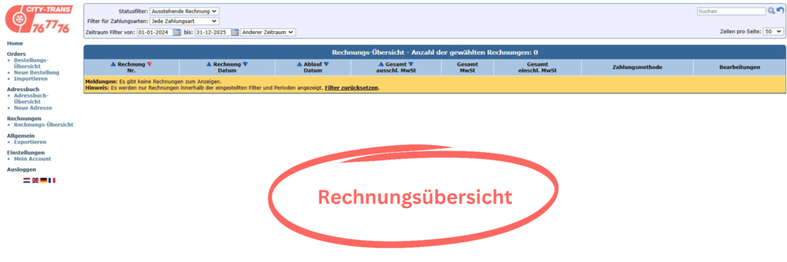 Rechnungsübersicht City Trans München Kurier