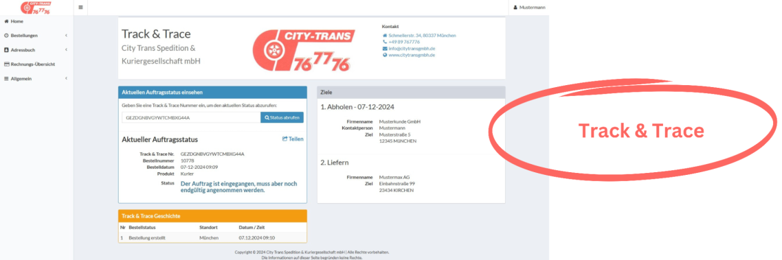 Track and Trace City Trans München Kurier